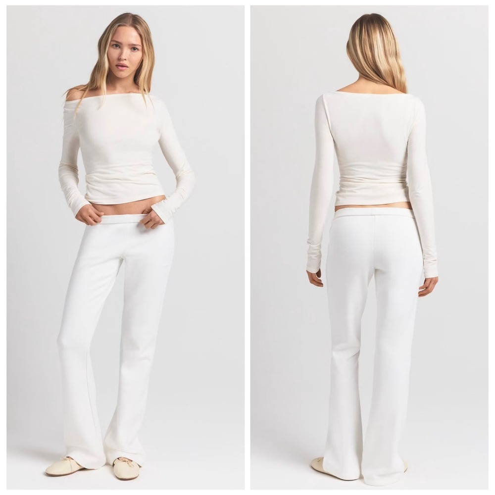 SKIMS Cotton Fleece Slim Pant Marble White BT-PNT-11076W Womens Size S New